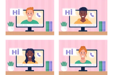 Making Video Call At Home Illustration Pack