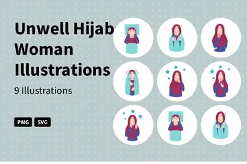 Malade, femme hijab Pack d'Illustrations