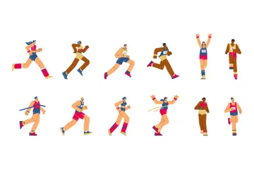 Male And Female Athletes In Various Motion Poses Illustration Pack