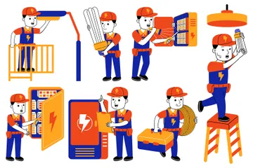 Male Electrician Illustration Pack