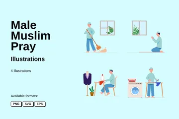 Male Muslim Pray Illustration Pack