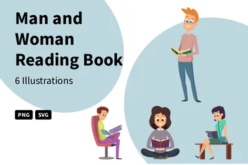 Man And Woman Reading Book Illustration Pack