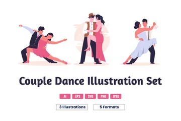 Man And Woman Romantic Dance Illustration Pack