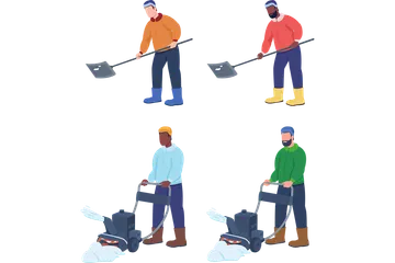 Man Cleaning Snow Illustration Pack