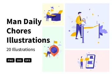 Man Daily Chores Illustration Pack