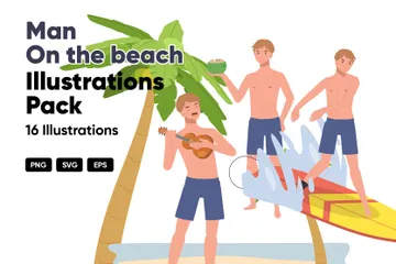 Man On The Beach Illustration Pack