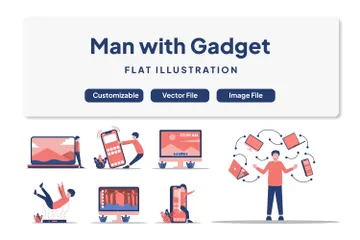 Man With Gadget Illustration Pack