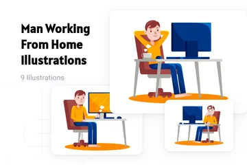 Man Working From Home Illustration Pack