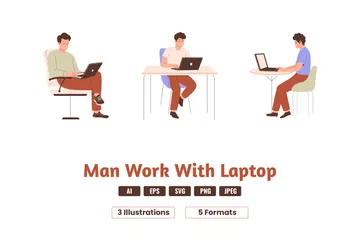 Mann arbeitet am Laptop Illustration Pack