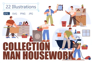 Der Mensch bringt Sauberkeit und Ordnung ins Haus Illustration Pack