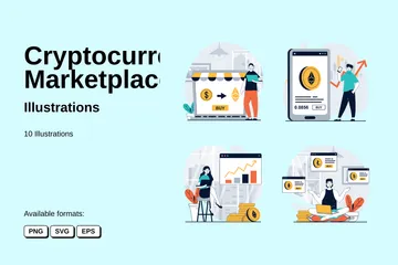 Marché de crypto-monnaie Pack d'Illustrations