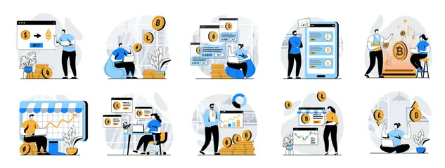 Marché de crypto-monnaie Pack d'Illustrations