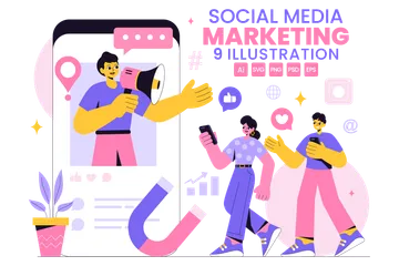 Marketing de mídia social Pacote de Ilustrações