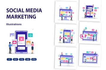 Marketing des médias sociaux Pack d'Illustrations