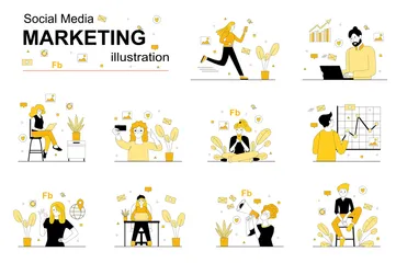 Marketing social Pack d'Illustrations