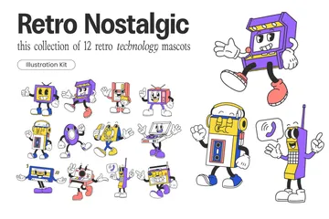 Mascotas tecnológicas retro nostálgicas Paquete de Ilustraciones