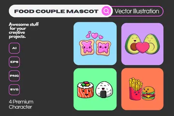 Mascote do casal de comida Pacote de Ilustrações