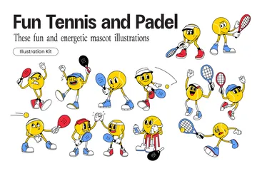 Mascote divertido de tênis e padel Pacote de Ilustrações