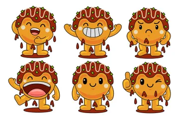 Mascote Takoyaki Pacote de Ilustrações