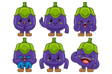 Mascotte d'aubergine Pack d'Illustrations