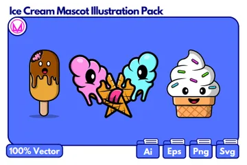 Mascotte de personnage de crème glacée Pack d'Illustrations