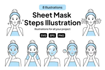 Masque en feuille Étapes Soins de la peau Pack d'Illustrations