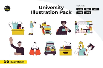 Estudantes e materiais universitários Pacote de Ilustrações