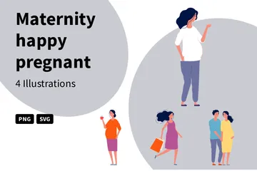 Maternity Happy Pregnant Women Cartoon Illustration Pack