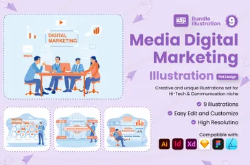 Marketing numérique des médias Pack d'Illustrations