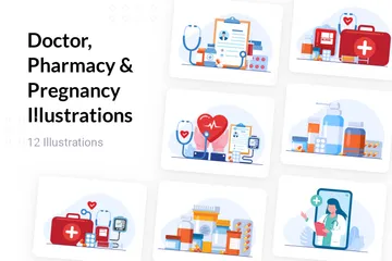 Médico, Farmacia y Embarazo Paquete de Ilustraciones