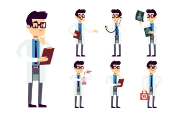 Doctor, químico, farmacéutico, personaje de dibujos animados de hombre cirujano Paquete de Ilustraciones