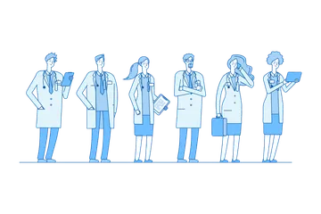 Grupo de Médicos. Médicos Trabalhadores de Medicina Pacote de Ilustrações