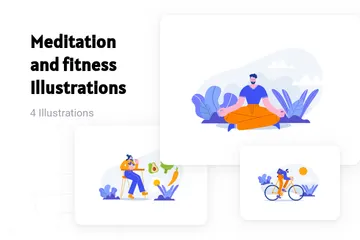 Meditation And Fitness Illustration Pack