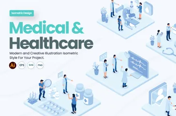 Medizin und Gesundheitswesen isometrisch Illustrationspack