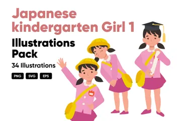 Cartões infantis japoneses menina 1 Pacote de Ilustrações