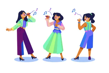 Meninas cantando Pacote de Ilustrações