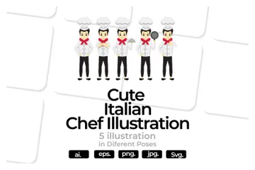 Garoto Chef Italiano Pacote de Ilustrações