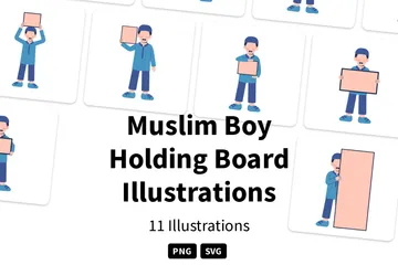 Menino muçulmano segurando tabuleiro Pacote de Ilustrações