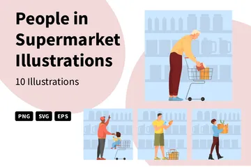 Leute, In, Supermarkt Illustrationspack