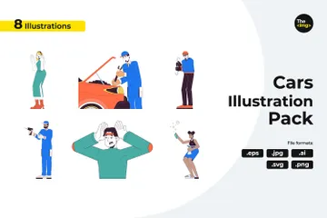 Menschen, die mit Autos interagieren Illustrationspack