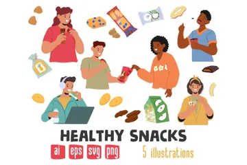 Menschen mit gesunden Snacks Illustration Pack