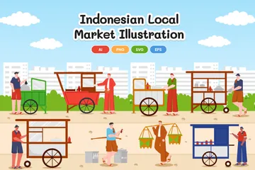 Mercado local de Indonesia Paquete de Ilustraciones