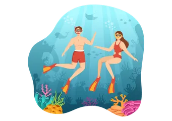 Mergulho com snorkel Pacote de Ilustrações