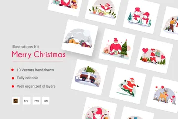 Free Merry Christmas Illustration Pack