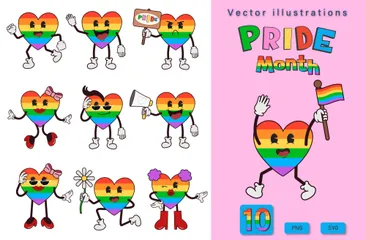 Mes del Orgullo del Corazón Arcoíris Paquete de Ilustraciones