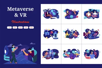 Metaverso y tecnología de realidad virtual Paquete de Ilustraciones