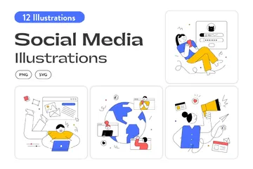 Mídia social Pacote de Ilustrações