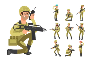 Militärmänner mit Waffe Illustrationspack