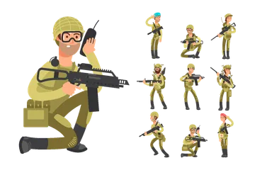 Military Men With Weapon Illustration Pack