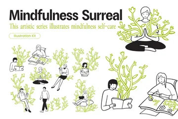 Mindfulness Activities With Surreal Plants Illustration Pack